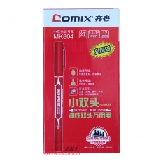 齐心 Comix MK804 小双头油性记号笔 12支/盒 红色